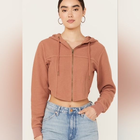 Mable Tops - MABLE Women's Corset Cropped Waffle Knit Hoodie